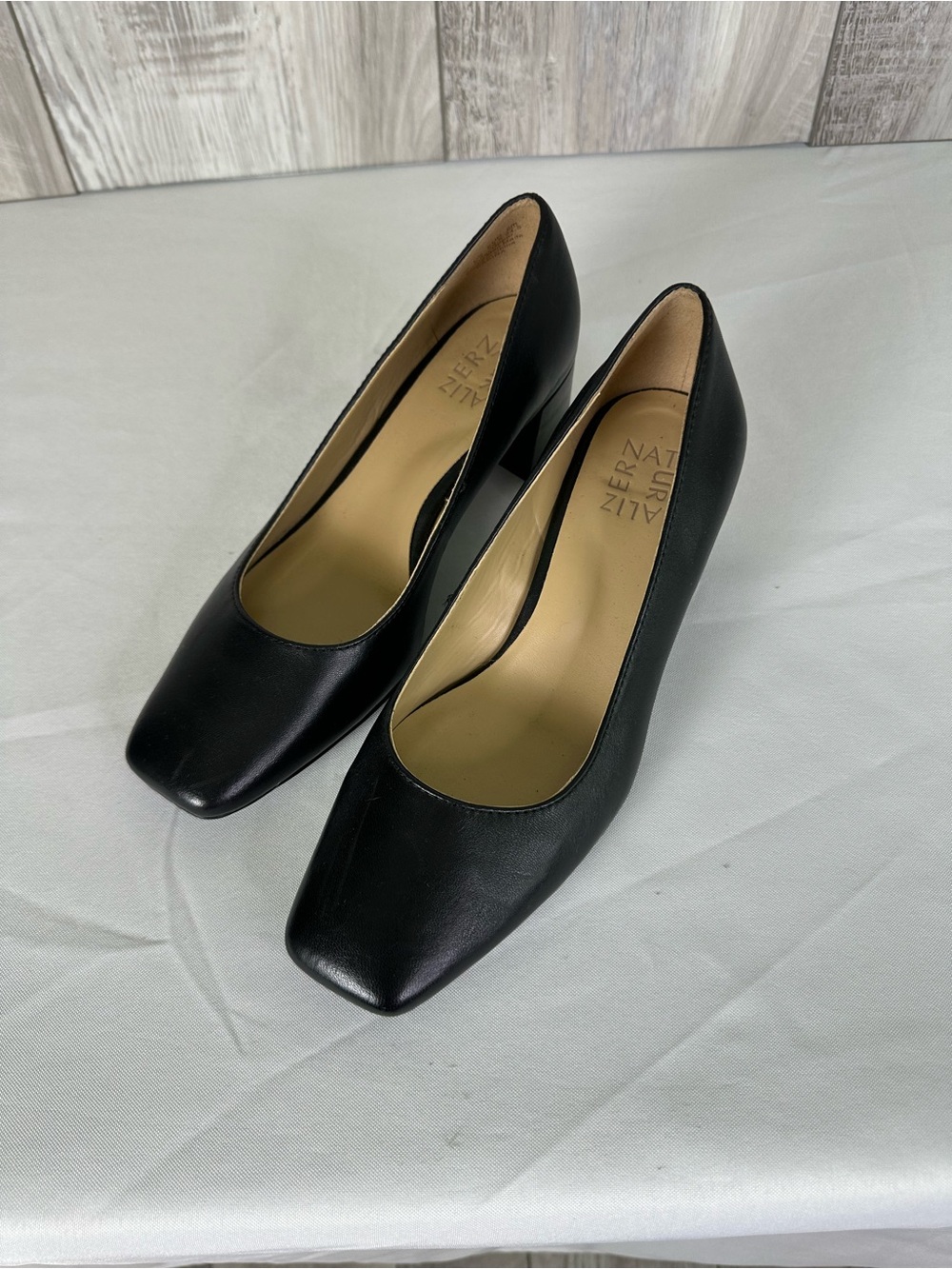 Naturalizer Black Leather Square-Toe Pumps -8